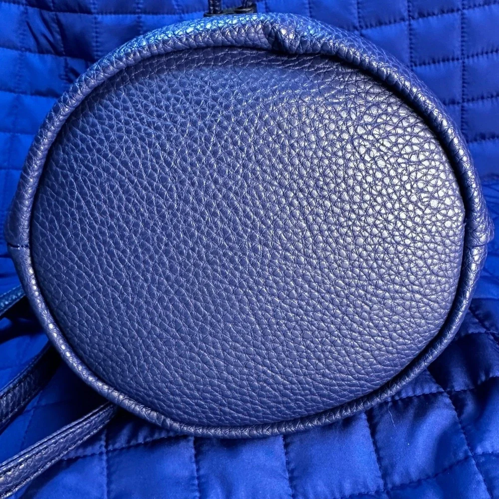 Danielle Nicole Blue Pebble Vegan PU Lthr Mini Drawstring Bucket Crossbody Bag - Picture 9 of 13